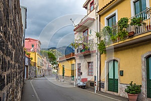 Taormina, Sicily - Typical italian romantic street of Taormina, the lovely hilltop town