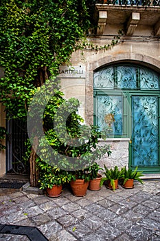 Taormina street with greenery