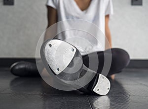 Tap dancer relaxing in dance class