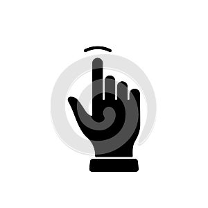 Tap Gesture, Hand Cursor of Computer Mouse Black Silhouette Icon. Click Double Press Touch Swipe Point on Cyberspace
