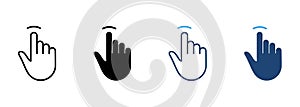 Tap Gesture Line and Silhouette Color Icon Set. Hand Cursor of Computer Mouse Pictogram. Pointer Finger Click Press