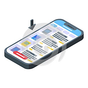 Tap phone new search icon isometric vector. Digitized tech