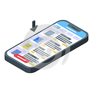 Tap phone new search icon isometric vector. Digitized tech photo