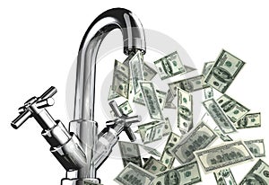 Tap water with U.S. dollar banknotes photo