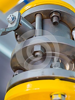 Tap on the yellow gas pipeline section on stainless steel flange