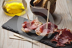 Serrano ham with toasted bread