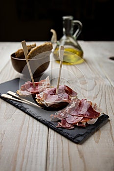 Serrano ham with toasted bread
