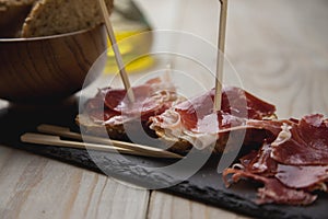 Serrano ham with toasted bread