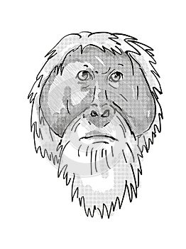 Tapanuli Orang-utan or Pongo Tapanuliensis Endangered Wildlife Cartoon Retro Drawing