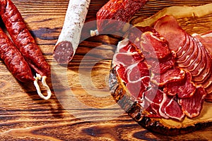 Tapas Iberico ham and lomo sausage Spain