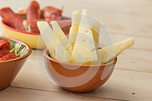Tapas, manchego cheese and cured ham