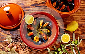 Tapas mejillones al vapor steamed mussels Spain photo