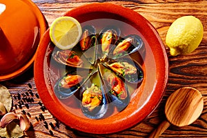 Tapas mejillones al vapor steamed mussels Spain photo