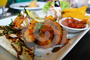 Tapas platter with variety of finger foods