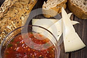 Tapas starters with manchego cheese and bread