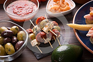 Tapas starters on wooden table