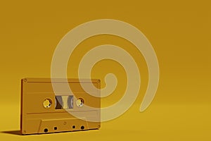 Tape Audio Cassete Music Retro Yellow color, Mock up. 3d rendering