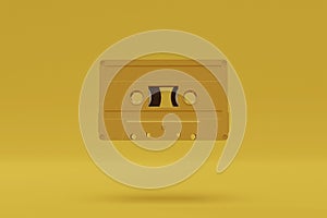 Tape Audio Cassete Music Retro Yellow color, Mock up. 3d rendering