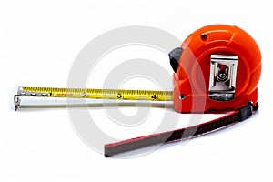 Tape measure in centimeters and inches on a white background