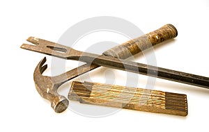 Tape measure hammer and pry bar