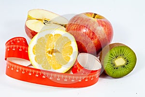 Tape measure and healthy fruit