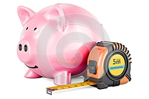 Tape measure with piggy bank, 3D rendering