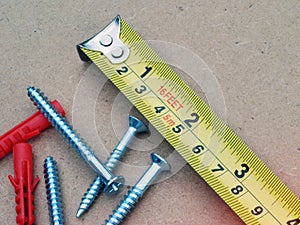 Tape measure and screws