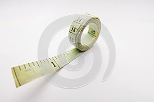 The tape measure is on a white background