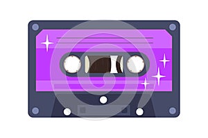 Tape music cassette. Vector illustration of a retro audio cassette on a white background. Flat style front side