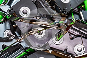 Tape pulled out from mini dv format video cassette tape