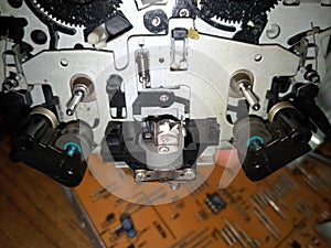 Tape pulling mechanism of the cassette deck. tape recorder