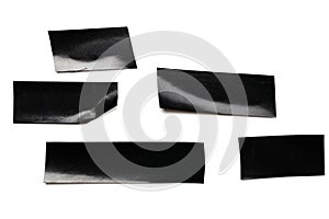 Tape roll. Adhesive paper or black sticky piece scotch isolated on white background. Torn strip grunge texture