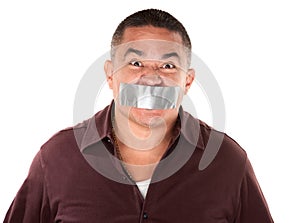 Taped Mouth Hispanic man