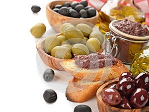 Tapenade, olives and olive oil