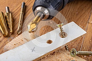 Taper drill and countersink for workshop salts. Accessories and tools in the workshop