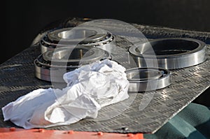 Tapered roller bearings during repair.