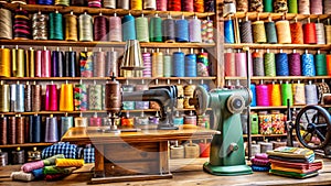A Tapestry of Threads: A Symphony of Color and Texture in a Sewing Studio  AI Generated
