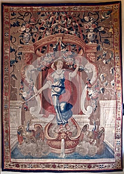 Tapestry woman swane, Ca doro, Venice, Italy