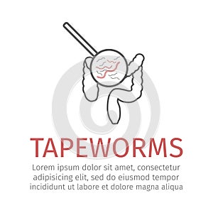 Tapeworms. Intestinal parasite. Vector sign