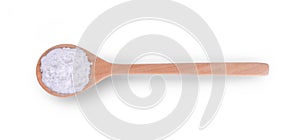 Tapioca flour with spoon on white background