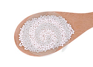 Tapioca pearls in wooden spoon