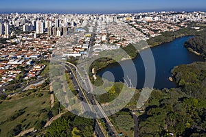 Taquaral lagoon in Campinas at dawn, view from above, Portugal park, Sao Paulo, Brazil photo