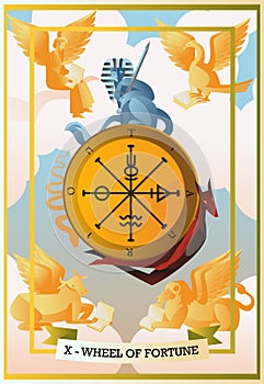 Tarot card fortune wheel with an sphinx photo