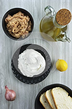 Taramosalata dip and ingredients to make  it