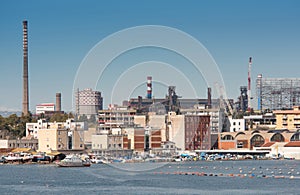 Taranto steel industry on the seafront of the Little Sea, Puglia