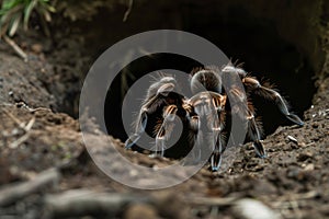 tarantula lurking at the dark entrance of its burrow