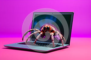 Tarantula with Web Designer\'s Laptop Portrait. Generative AI Illustration
