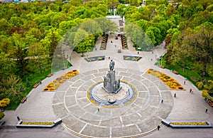 Taras Shevchenko monument at Sumskaya street in Kharkov, aerial view