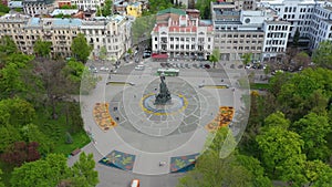 Taras Shevchenko monument at Sumskaya street in Kharkov, aerial view