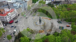 Taras Shevchenko monument at Sumskaya street in Kharkov, aerial view